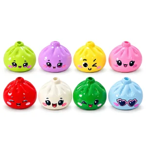 Eight solid-color options for bun-shaped acrylic beads arranged in two rows; colors sold separately