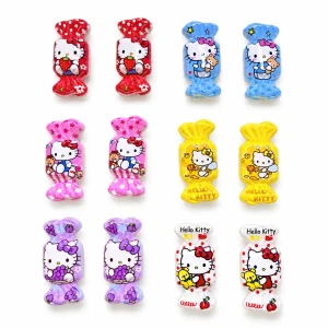Mixed-color candy-shaped acrylic beads with cat prints arranged in rows; assortment reference