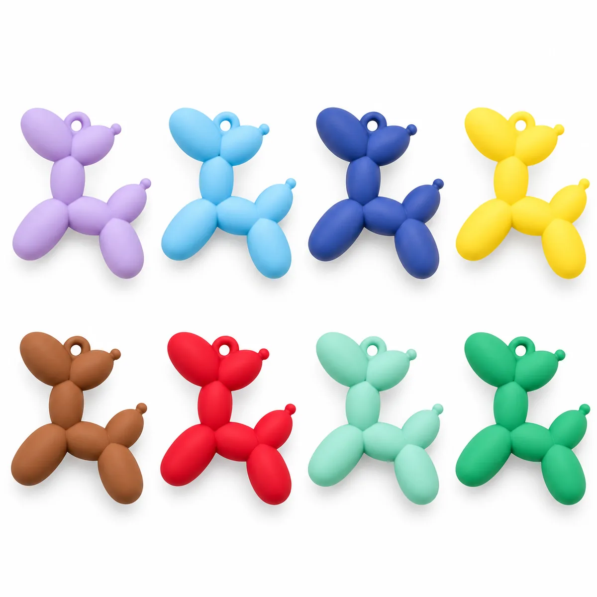 Random mixed-color sample of matte acrylic balloon-dog charms