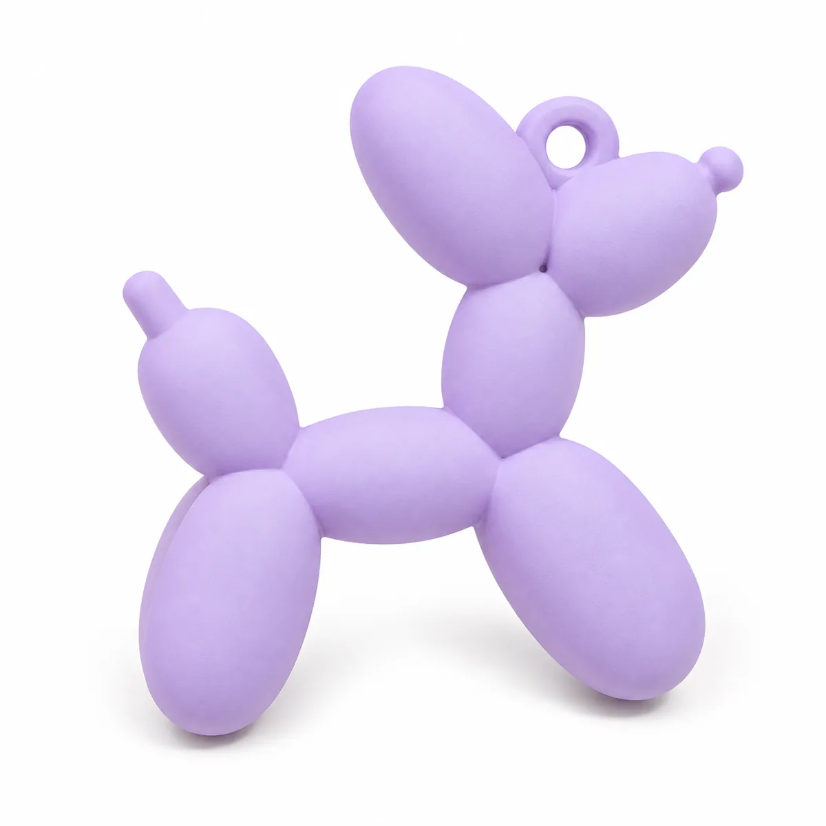 Purple matte acrylic balloon-dog charm with molded hanging loop
