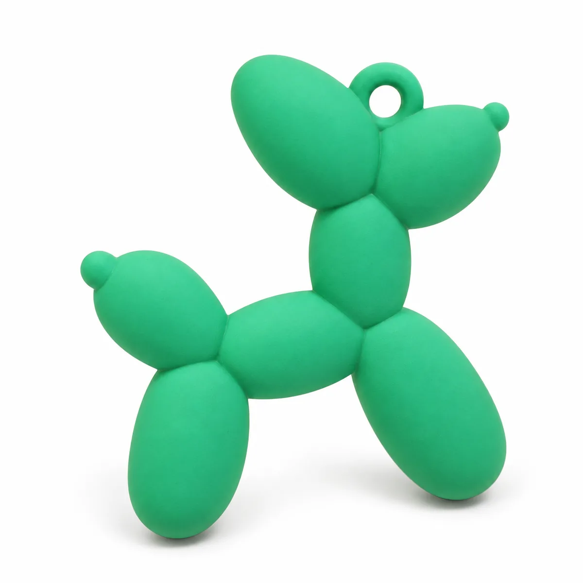 Green matte acrylic balloon-dog charm with molded hanging loop