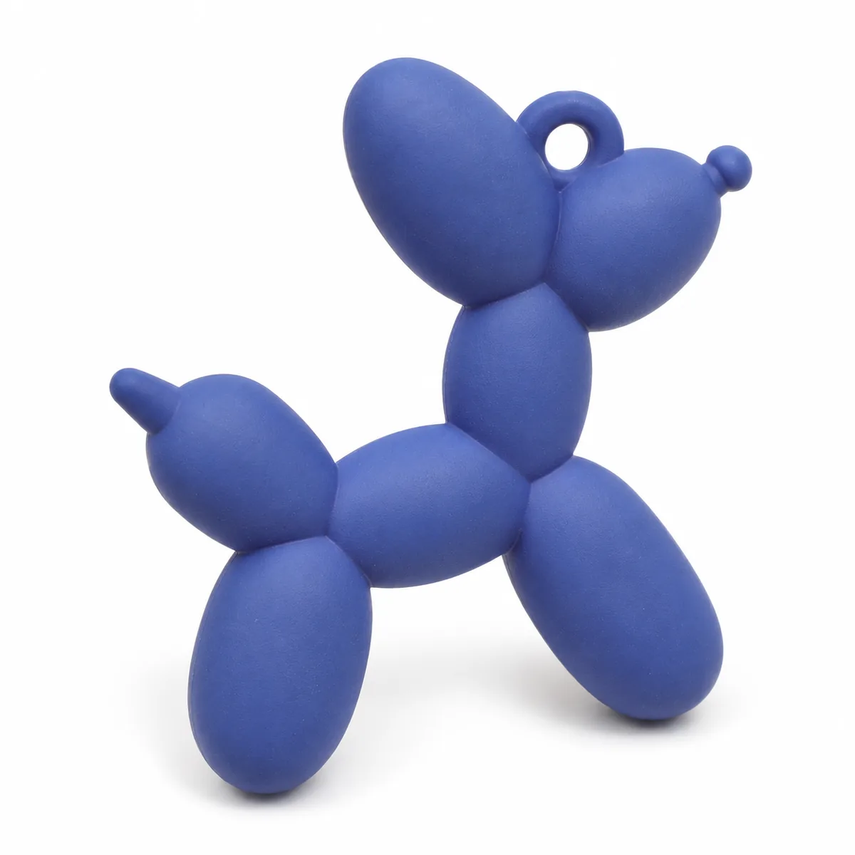 Blue matte acrylic balloon-dog charm with molded hanging loop