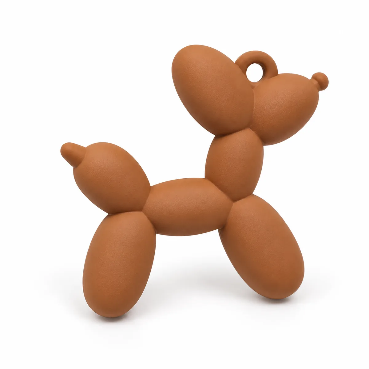 Brown matte acrylic balloon-dog charm with molded hanging loop