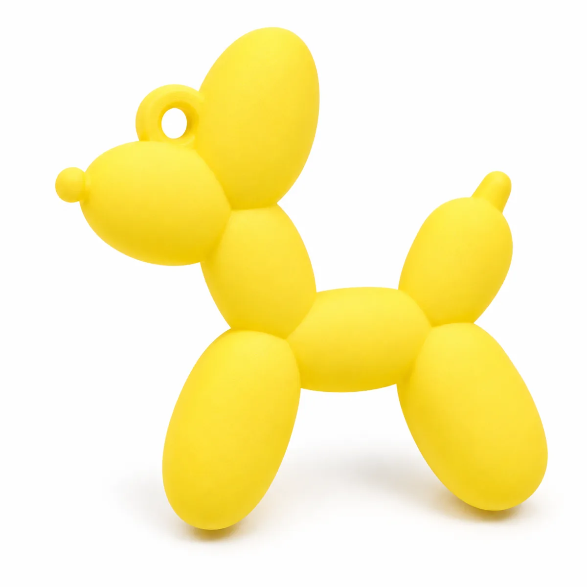 Yellow matte acrylic balloon-dog charm with molded hanging loop