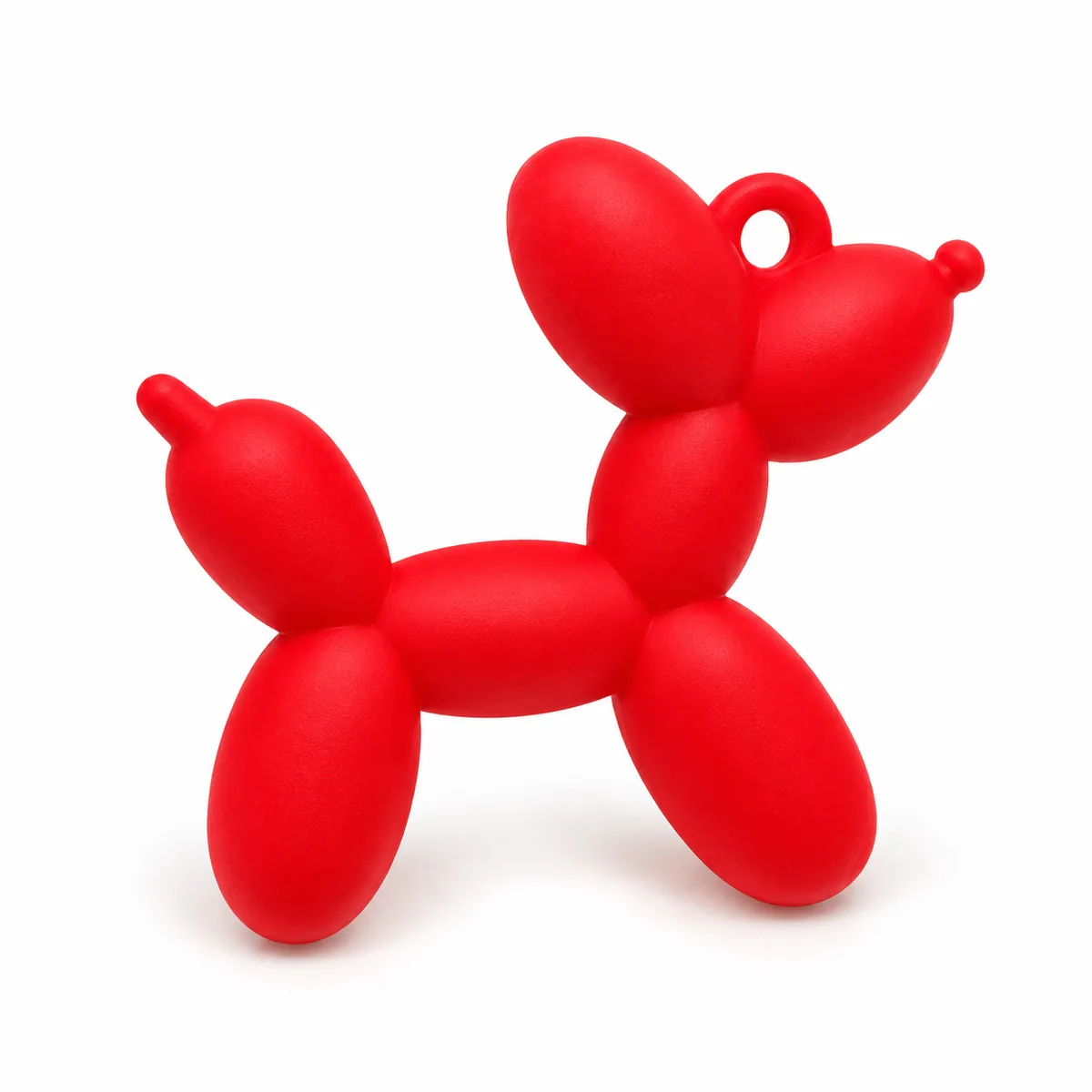 Red matte acrylic balloon-dog charm with molded hanging loop