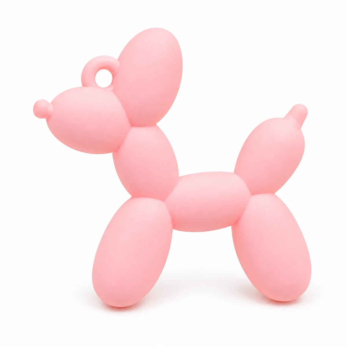 Pink matte acrylic balloon-dog charm with molded hanging loop