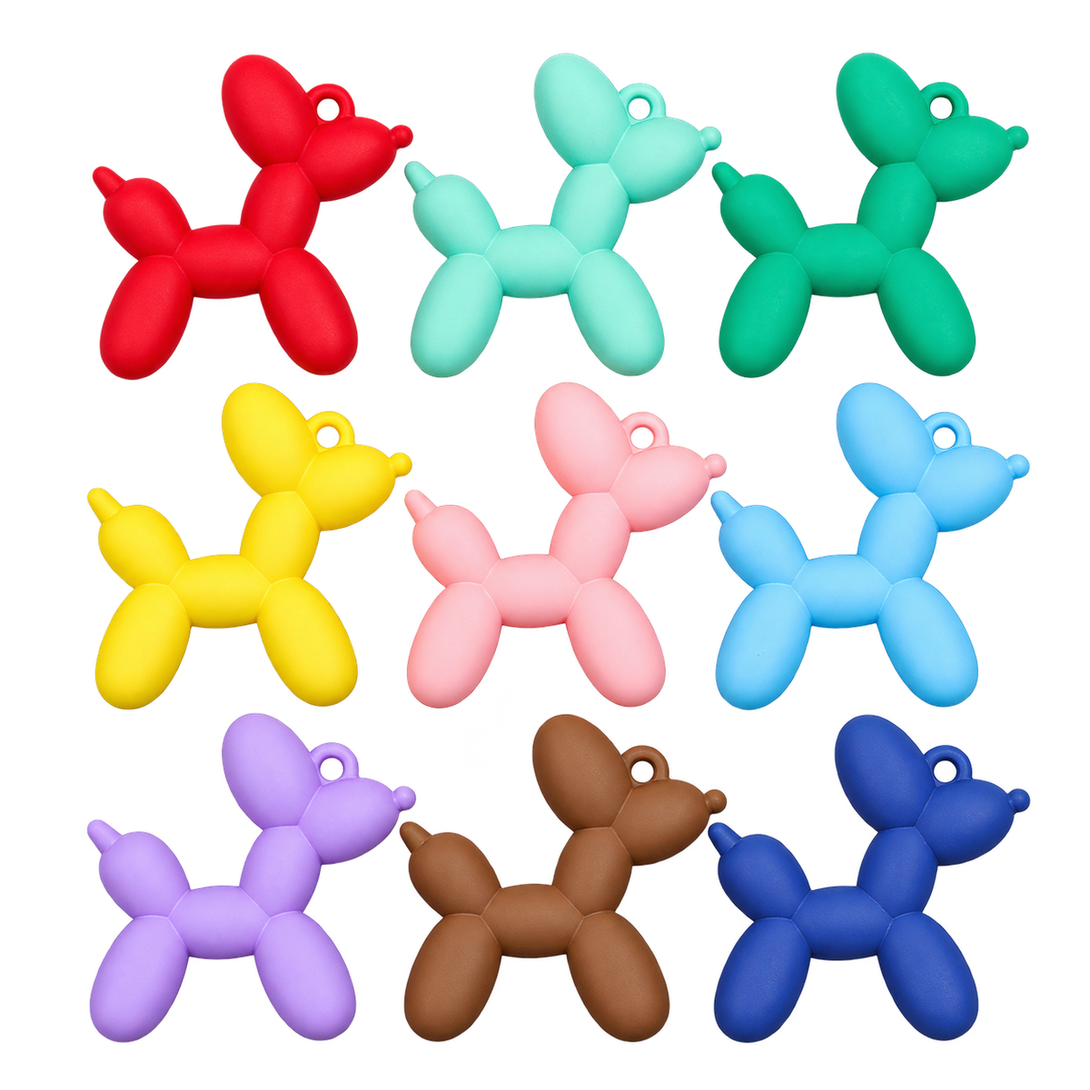 Nine representative color choices for matte acrylic balloon-dog charms