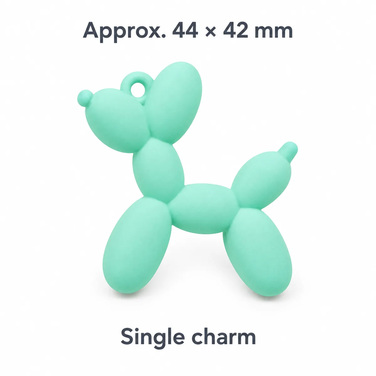 Charm globo-perro de acrílico color menta con referencia de tamaño aproximado 44 por 42 mm
