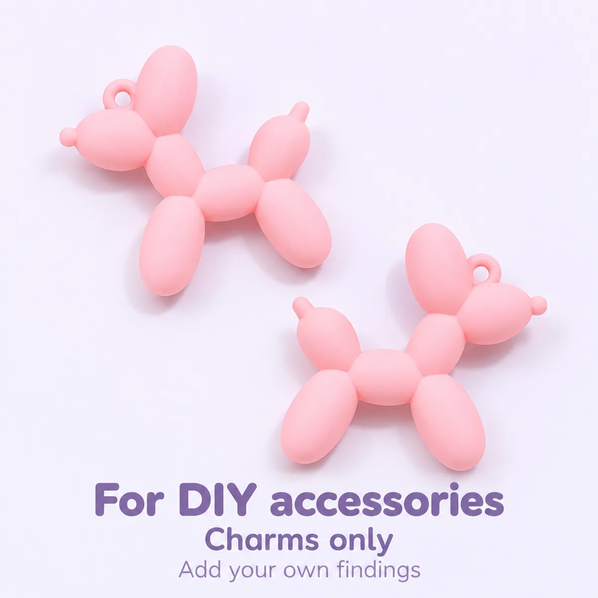Two pink balloon-dog charms supplied without findings
