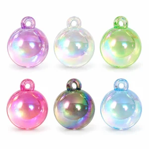 Six actual single-color options for acrylic ball charms with integral loops
