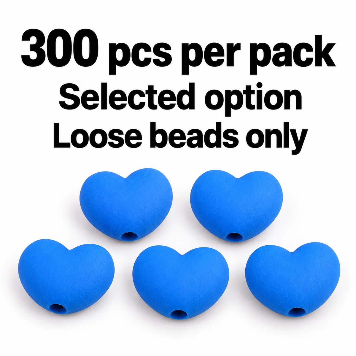 300 loose blue acrylic heart beads per pack, selected option
