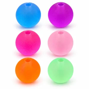 Six single-color options of frosted acrylic round beads on white