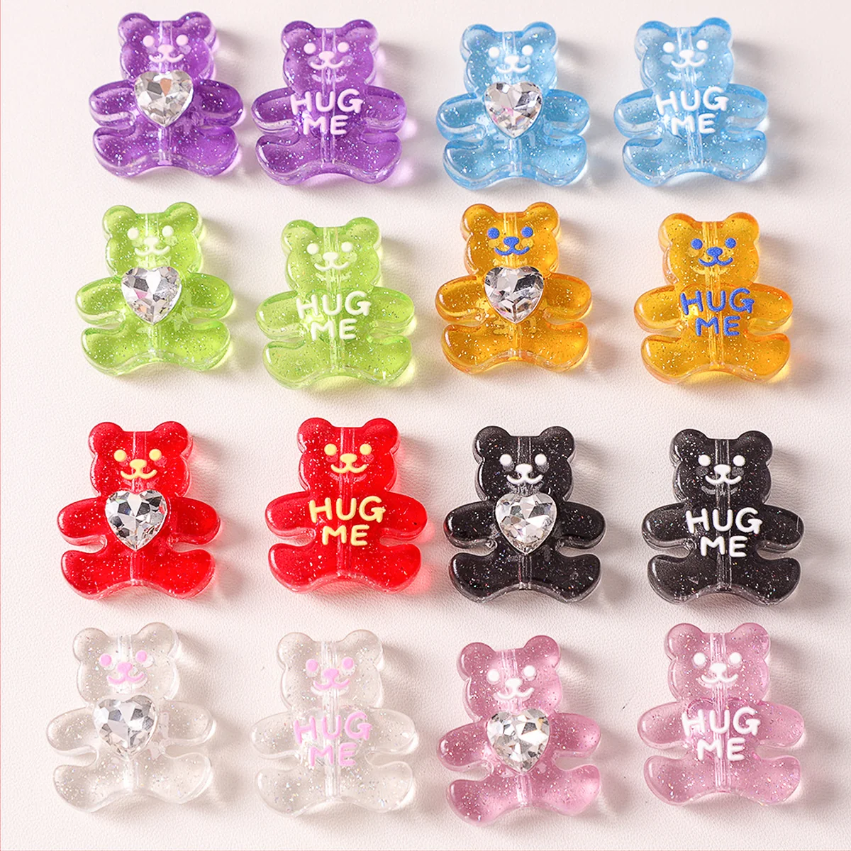 Mixed Colors Glow-in-the-Dark Glitter Bear Acrylic Beads, actual option photograph