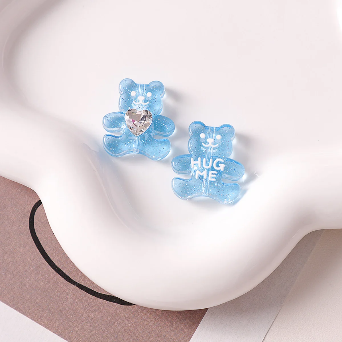Blue Glow-in-the-Dark Glitter Bear Acrylic Beads, actual option photograph