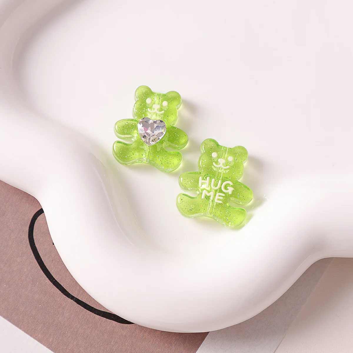 Light Green Glow-in-the-Dark Glitter Bear Acrylic Beads, actual option photograph