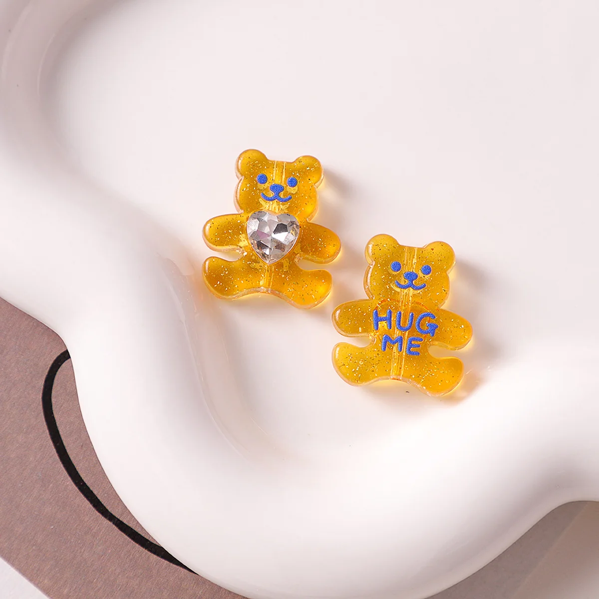 Orange Glow-in-the-Dark Glitter Bear Acrylic Beads, actual option photograph