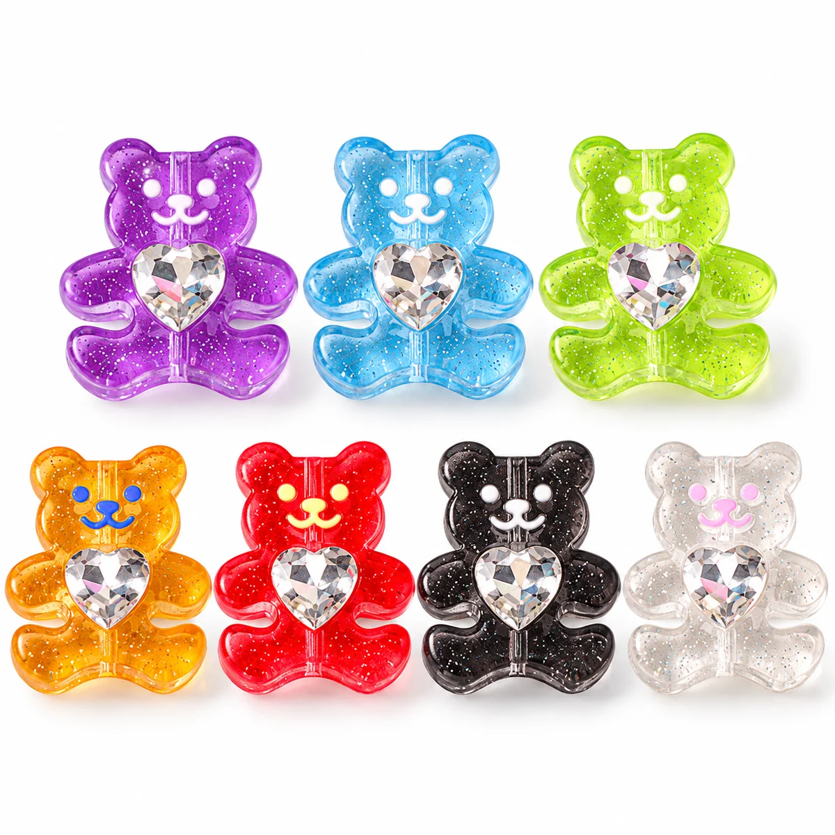 Glow-in-the-Dark Glitter Bear Acrylic Beads representative color options