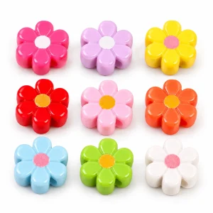 Painted Six-Petal Acrylic Flower Beads representative appearance