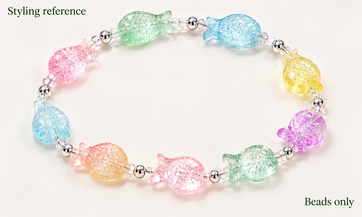 Bracelet styling reference; loose beads only, accessories not included