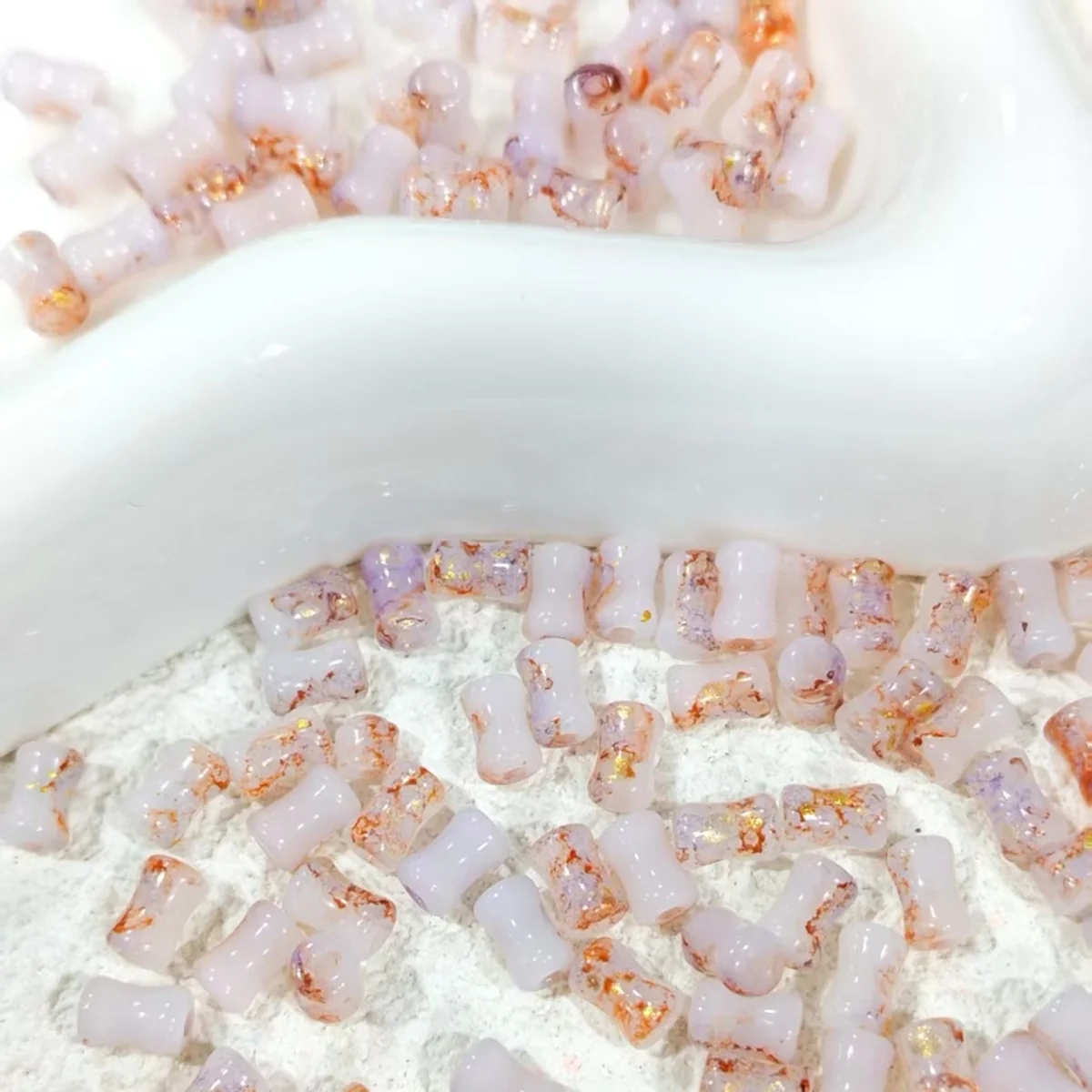 Peach 6 × 3 mm glass tube beads, selected color option