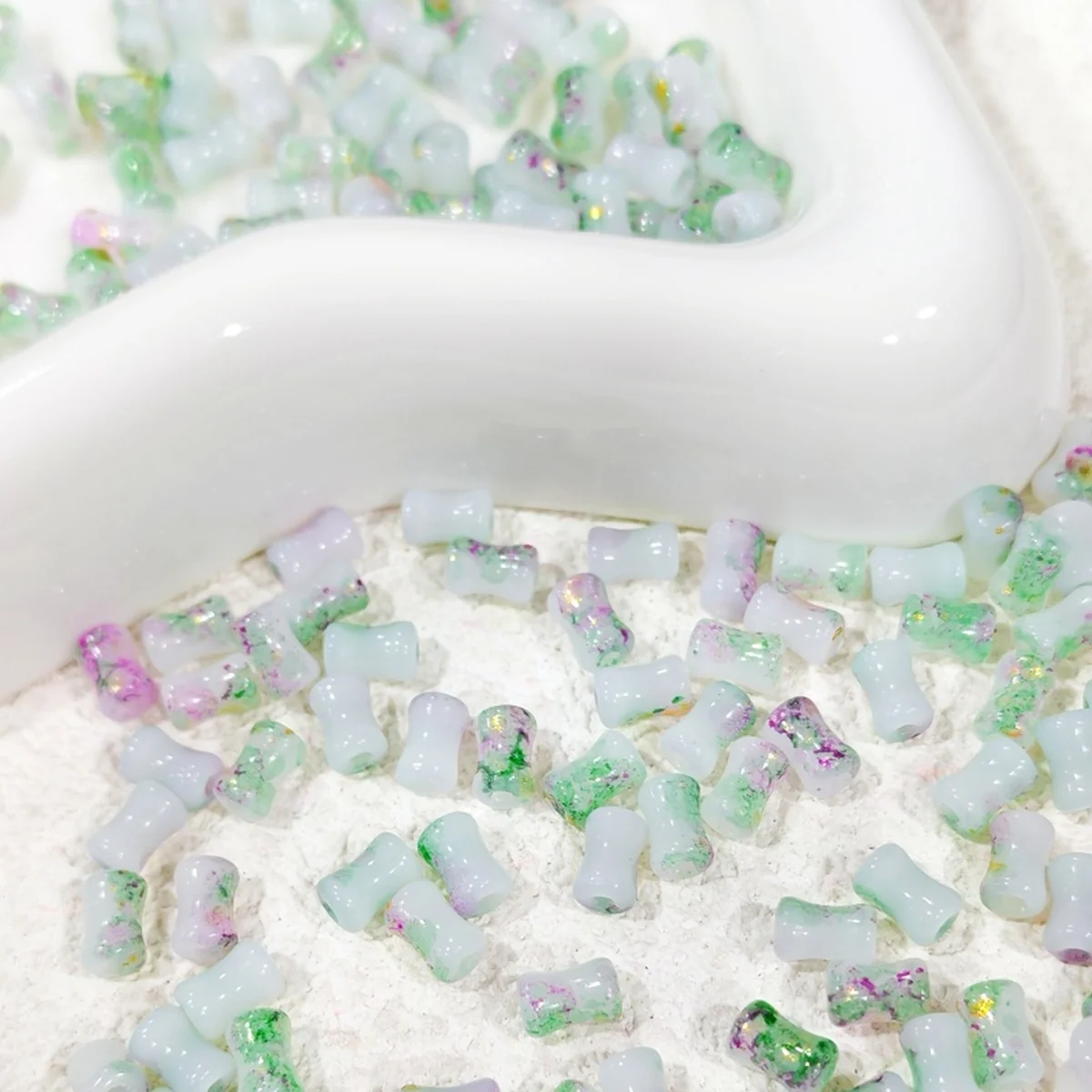 Green & Purple 6 × 3 mm glass tube beads, selected color option