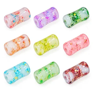 Nine photographed color options for short glass tube beads