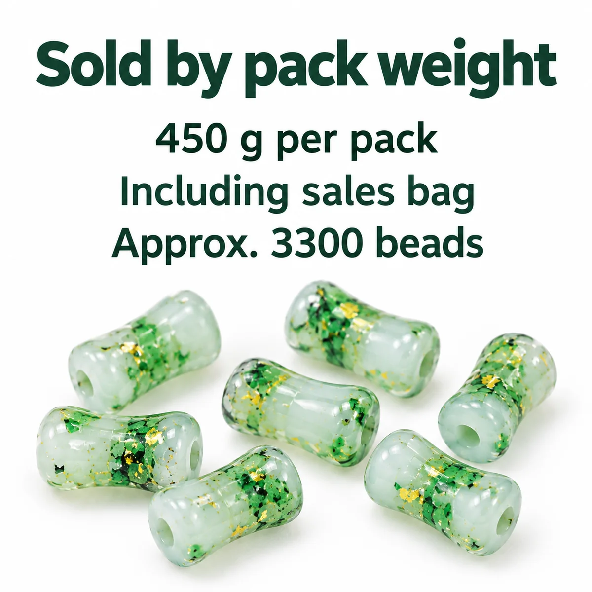 450 g per pack including sales bag, approximately 3300 beads