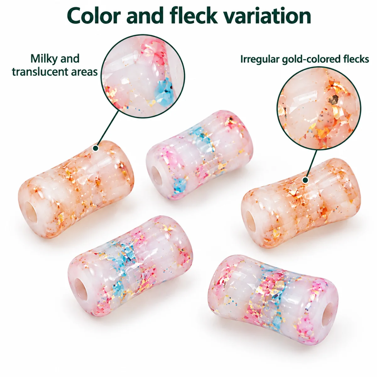 Milky and translucent glass areas with irregular color and gold-colored flecks
