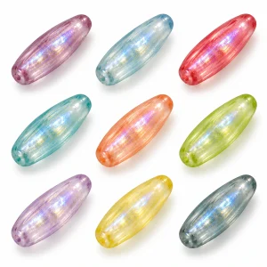 Nine actual color options for slender iridescent glass spindle beads