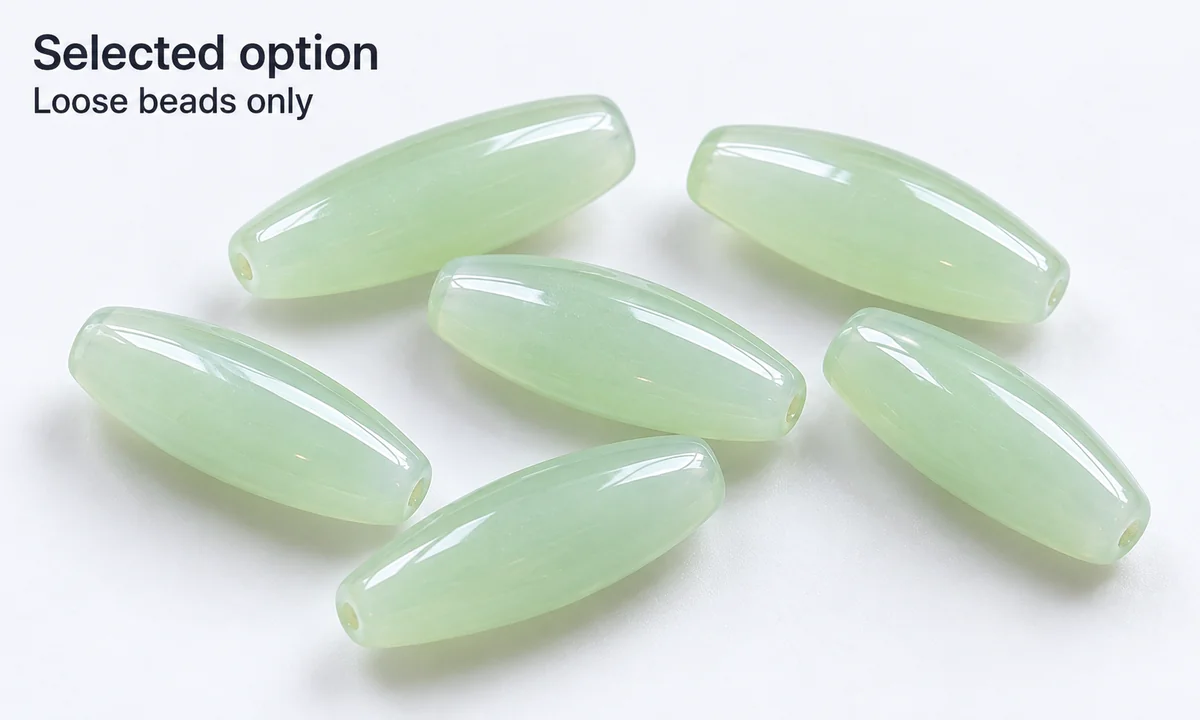 One selected option of milky translucent glass spindle beads