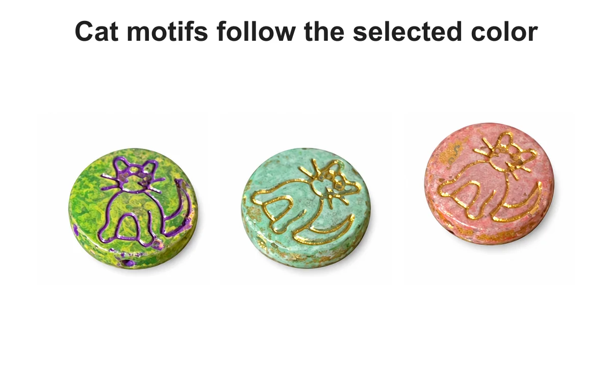 Outlined cats on mottled glass coins