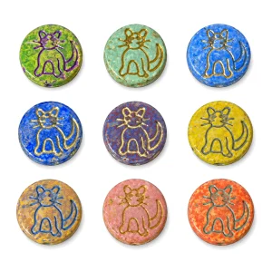 Cat Motif Glass Coin Beads representative available colors
