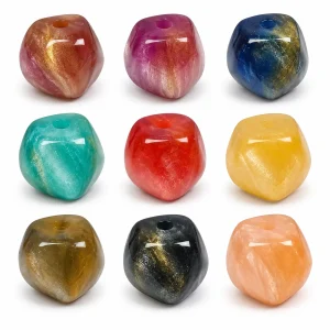 Gold-Shimmer Faceted Resin Beads in representative colors