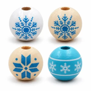 Snowflake Printed Wooden Beads available styles